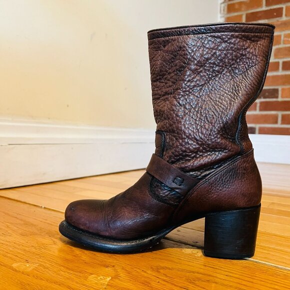 Frye Vera Short Engineer Motorcycle Belted Brown Leather Boots - Size 5.5 - Picture 13 of 16